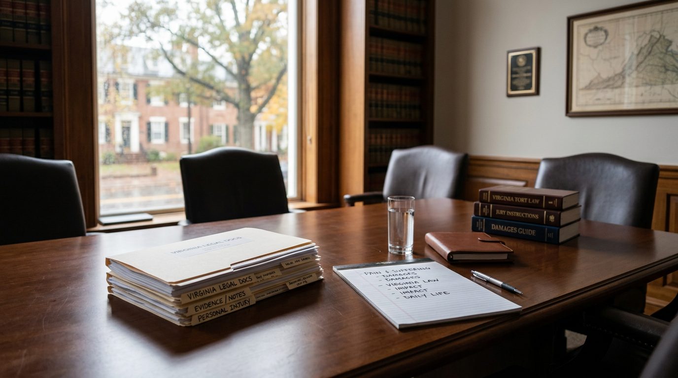 Courtroom with judge's bench and legal documents on desk.
